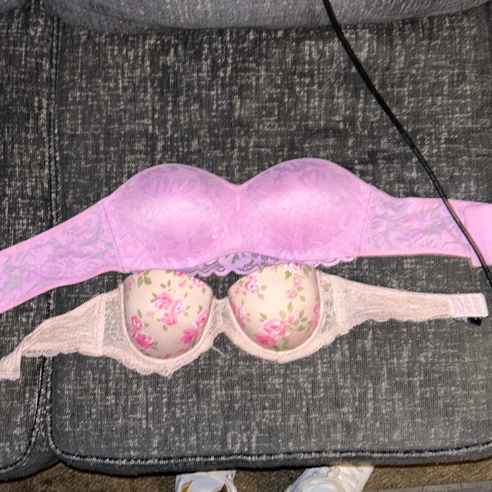 pink strapless and tan push up strapless bras